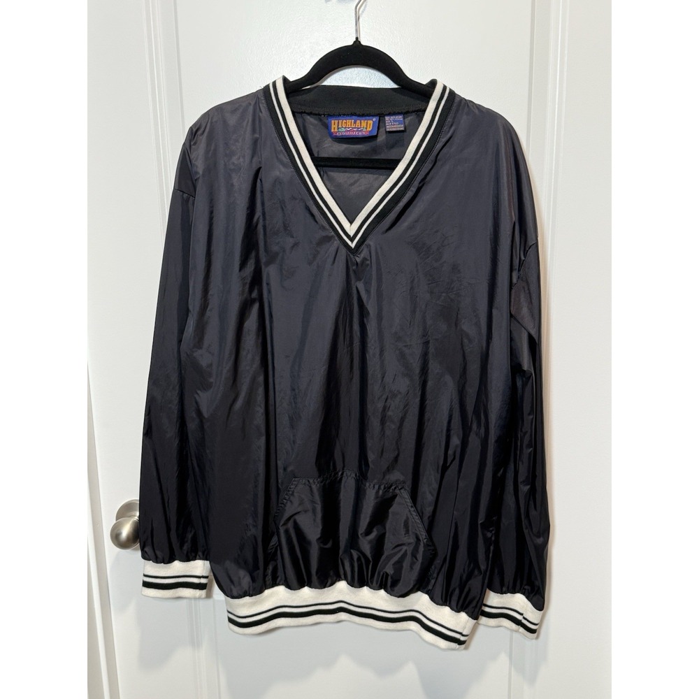 VTG Highland Outfitters Black V Neck Pullover Windbreaker‎ Jacket Men's Large L